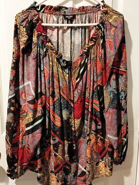 Nine West Jeans‎ Shirt Womens XLarge Floral Peasant Boho Long Sleeve Top